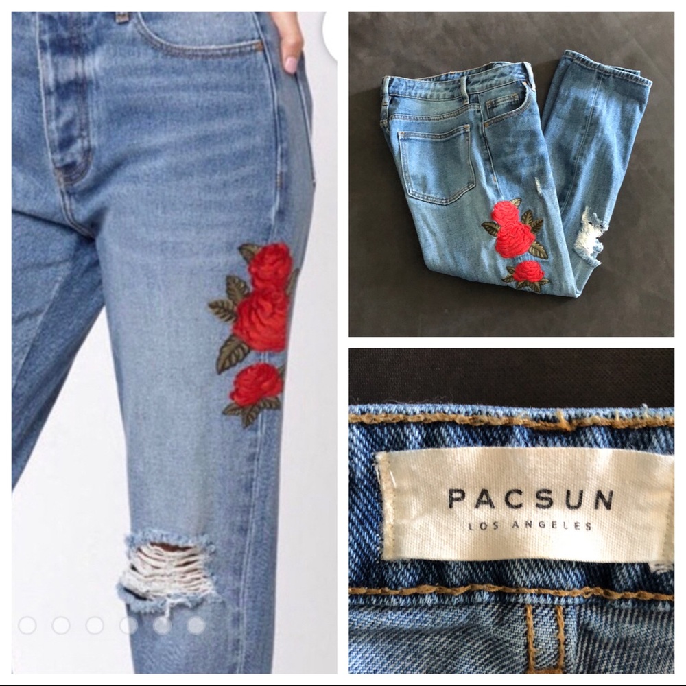 Pacsun rose embroidered mom  Distressed jeans | 23